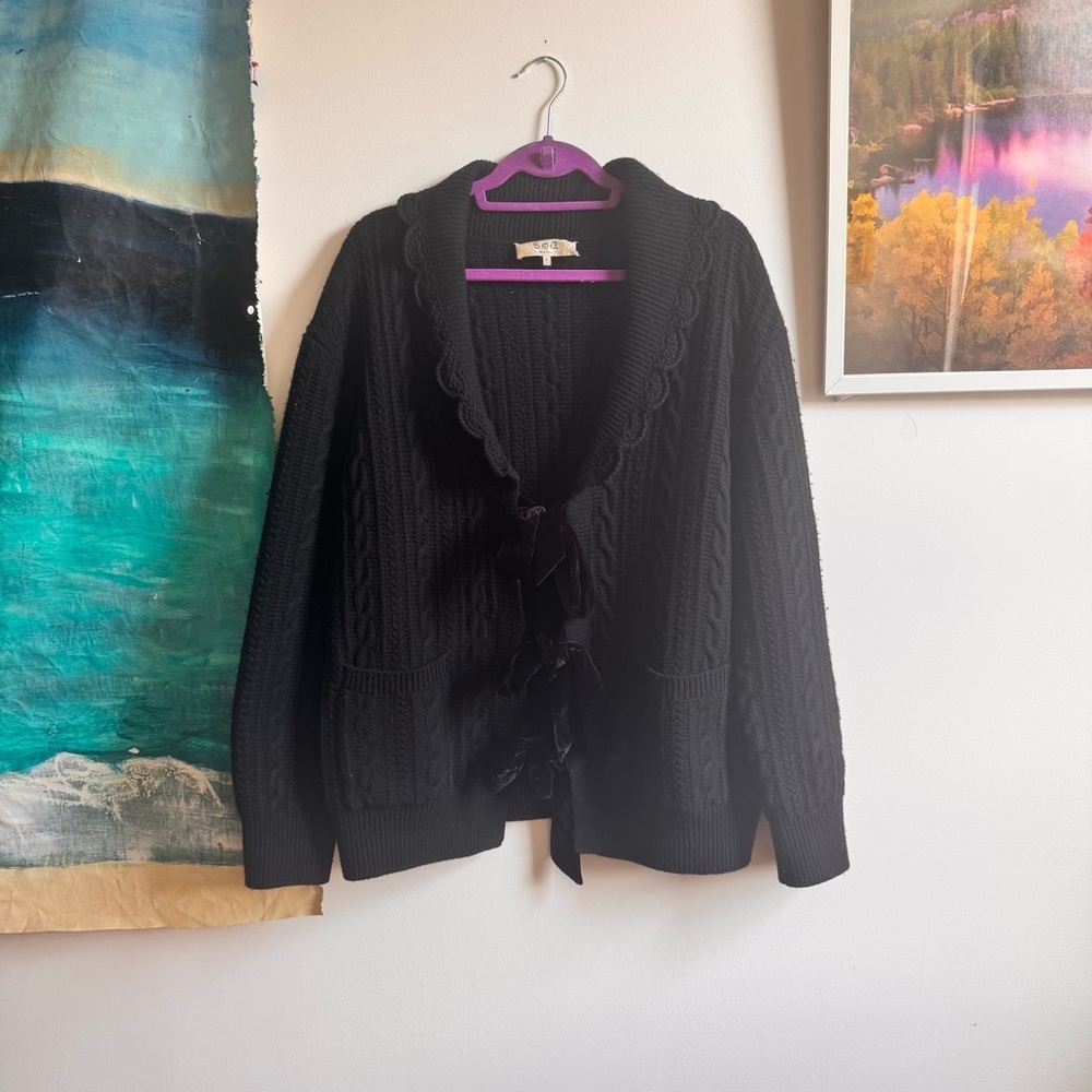 SEA New York Black Wool Blend Teresa Long Sleeve Cardigan Size Small - Picture 3 of 4